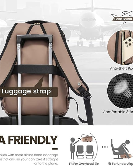 LOVEVOOK Laptop Backpack for Women 15.6 inch,Cute Womens Travel Backpack Purse,Professional Laptop Computer Bag,Waterproof Work Business College Teacher Bags Carry on Backpack with USB Port,Brown