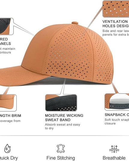 VOBOOM Men Quick Dry Baseball Cap Laser Cut Mesh Ball Curved Brim Snapback Hat