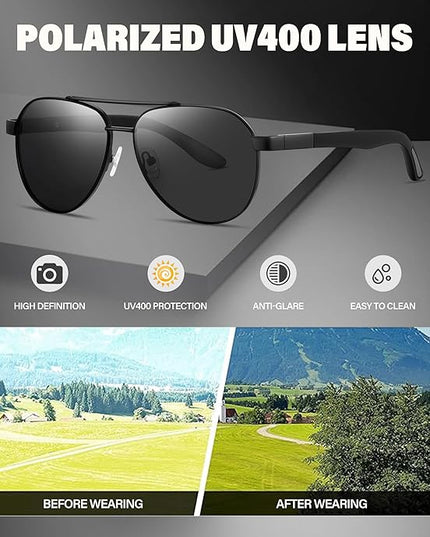 Joopin Polarized Metal Aviation Sunglasses Men, Classic Military Sun Glasses Women, Rectangle Shades UV400 Protection Costume