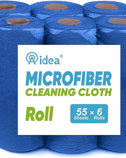 AIDEA Microfiber Cleaning Cloth 330 Sheets 6 Roll, Microfiber Towels for Cars, Shop Rags Washable, Cleaning Rags Reusable Paper Towels for Automotive, House, Cleaning Supplies 11×9" Dark Blue