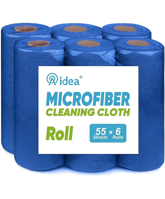 AIDEA Microfiber Cleaning Cloth 330 Sheets 6 Roll, Microfiber Towels for Cars, Shop Rags Washable, Cleaning Rags Reusable Paper Towels for Automotive, House, Cleaning Supplies 11×9" Dark Blue