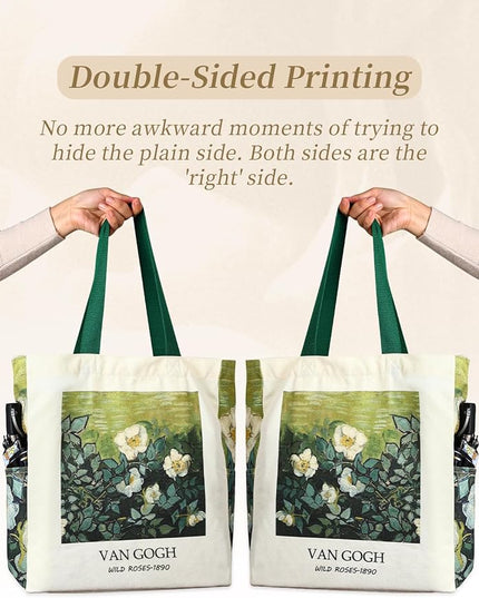 AUSVKAI Cute Canvas Tote Bag for Women, Reusable Designer Bags with Handles Pockets&Snaps for College Beach Everyday Grocery