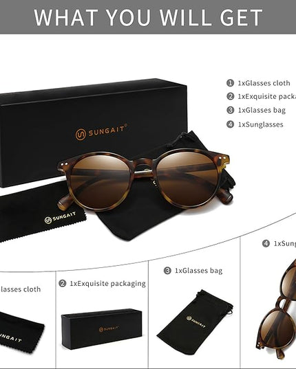 SUNGAIT Classic Vintage Round Polarized Sunglasses for Women Men Retro Style UV400