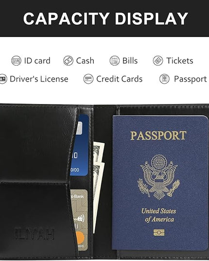 Passport Holder with AirTag Slot - Unisex Slim Travel Wallet, Passport Cover Card Organizer for Trips (Black)