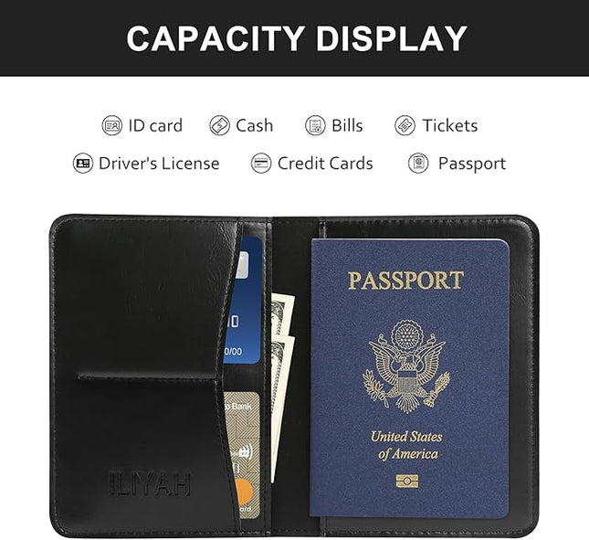 Passport Holder with AirTag Slot - Unisex Slim Travel Wallet, Passport Cover Card Organizer for Trips (Black)