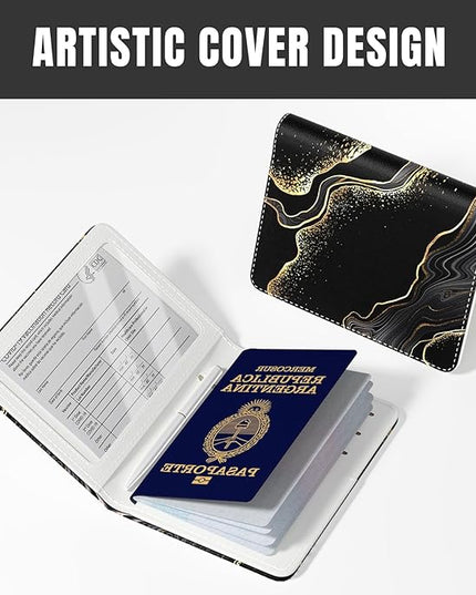 Rimilak Passport Holder, RFID Blocking Passport Cover Wallet Travel Essentials, Leather Travel Air Ticket Documents Organizer Protector for Women and Men, Gold Marble