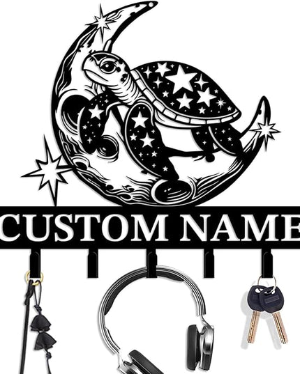 Casebrick Custom Sea Turtle Metal Wall Hooks,Key Holder-Personalized Iron Wall Decor for Keys, Coats & Home Organization (Black, Handmade,Decorative for Entryway, Beach,Bedroom,Office) (Style K)