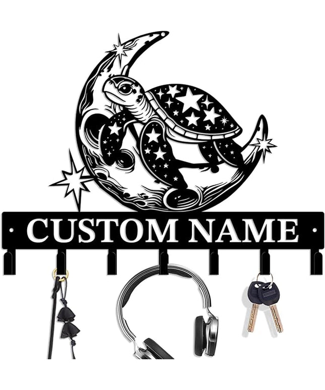 Casebrick Custom Sea Turtle Metal Wall Hooks,Key Holder-Personalized Iron Wall Decor for Keys, Coats & Home Organization (Black, Handmade,Decorative for Entryway, Beach,Bedroom,Office) (Style K)