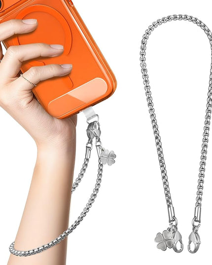 ROCONTRIP Metal Phone Lanyard with Gold Chain Detachable Phone Chain Wristlet with 2 Tether Tabs Universal iPhone Wrist Strap Premium Metal Buckles,Non-Rust,Unbreak iPhone Wristlet For Travel Shopping