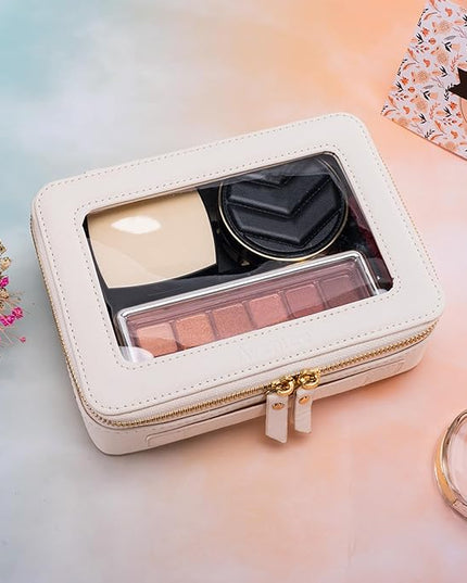 Aveniee Clear Makeup Bag Organizer, Travel Toiletry Bag Cosmetic Case for Women, Portable Make Up Skincare Pouch Car Organizer Bag with Zippers for Essentials,White