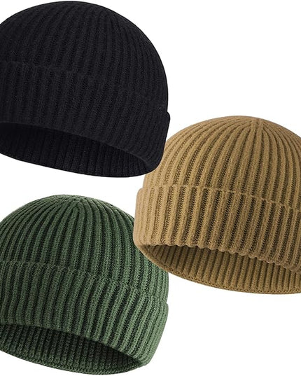 50% Wool Warm Cuffed Swag Knit Short Fisherman Beanie for Men Women Winter Hats Trawler Skull Cap