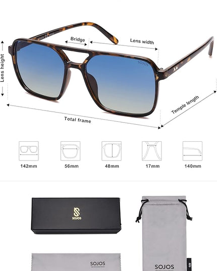 SOJOS Trendy Vintage Aviator Square Sunglasses For Womens Mens Retro 70s UV400 Women Sun Glasses SJ2327