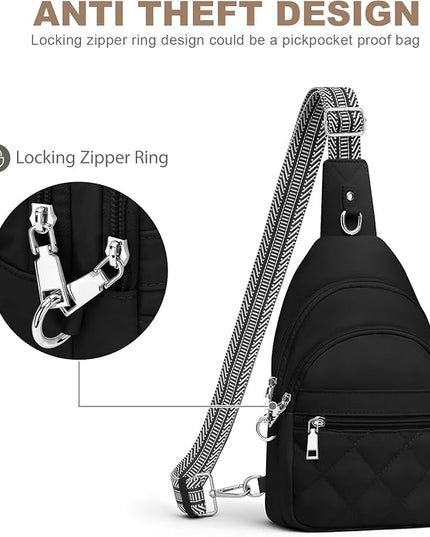 Sling Bag for Women, Anti-Theft RFID Crossbody Bag Nylon Sling Purse for Travel, Puffy Small backpack for Daily Hiking Sports Black