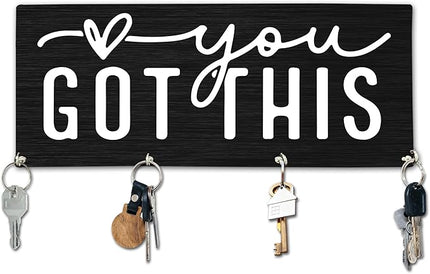 Yhtmbf You Got This Wooden Key Holder for Wall - 5"x10" Key Organizer Hanger with 4 Hooks for Home Front Door Hallway Entryway Kitchen - Home Office Decor & Housewarming Gifts Supplies - A03