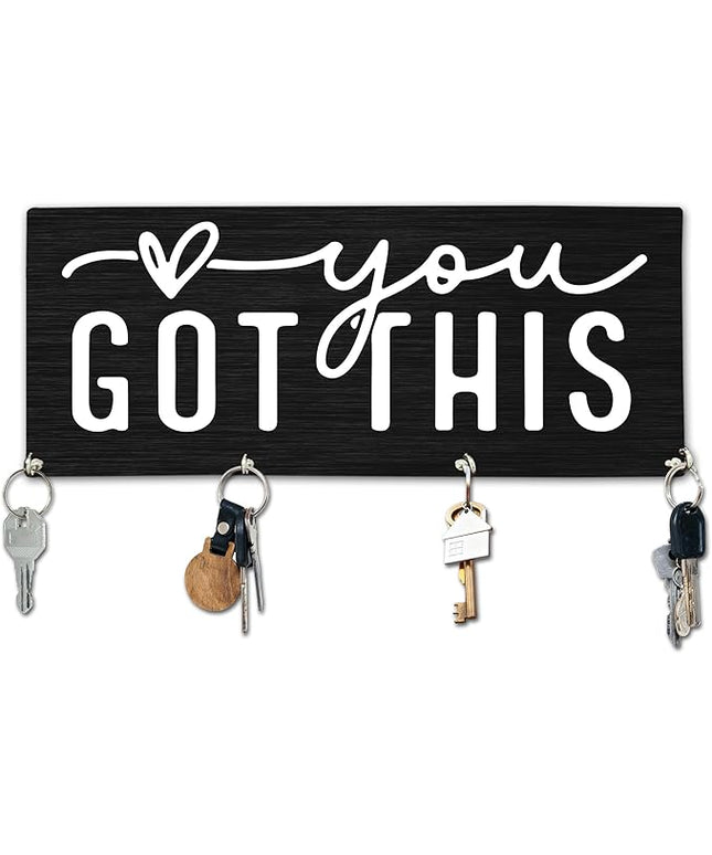 Yhtmbf You Got This Wooden Key Holder for Wall - 5"x10" Key Organizer Hanger with 4 Hooks for Home Front Door Hallway Entryway Kitchen - Home Office Decor & Housewarming Gifts Supplies - A03