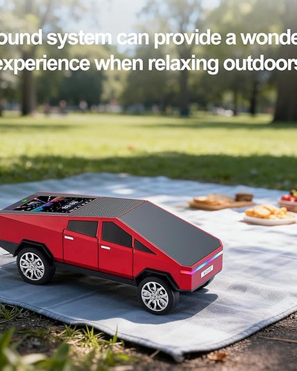 Futuristic Pickup Truck Bluetooth Speaker with LED Display Screen – TWS Stereo, FM Radio, USB/TF Playback, LED Headlights, Built-in Mic, Gift for Truck Fans, Auto Style Lovers&Tech Collectors (Red)
