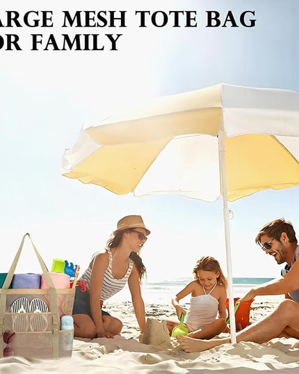 Mesh Beach Bag, Large Beach Tote with Zipper Pocket, Toys Pool Bag for Family Travel Vacation Cruise Essentials