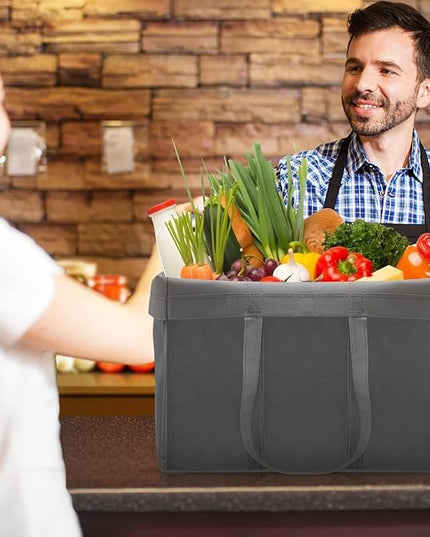 WISELIFE Reusable Grocery Shopping Bags 10 Pack Large Foldable Tote Bags Bulk, Eco Produce Bags with Long Handle for Shopping Groceries Clothes (Plaid D)