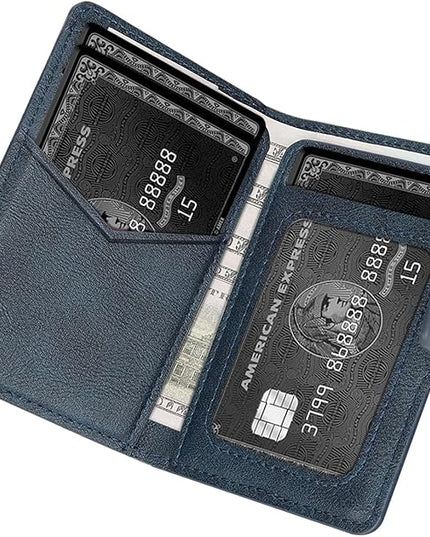 Ultra-Thin Magnetic Wallet Card Holder for iPhone and All MagSafe Protective Cases，Premium PU leather, powerful magnetic closure, stand function, 6 card slots (Blue)