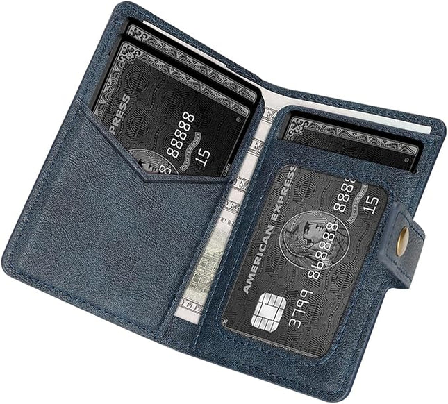 Ultra-Thin Magnetic Wallet Card Holder for iPhone and All MagSafe Protective Cases，Premium PU leather, powerful magnetic closure, stand function, 6 card slots (Blue)