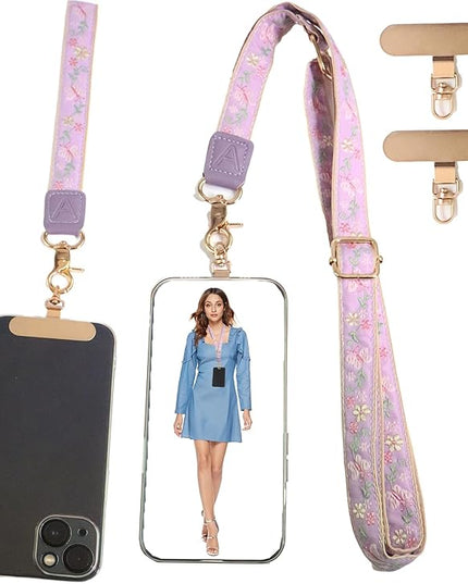 LEMEDE Phone Charm Lanyard, Gold Buckle Adjustable Crossbody and Wrist Strap with 2pcs 360-Degree Rotatable Phone Pad