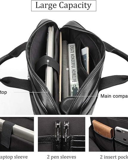 Augus Leather Messenger Bag for Men Vintage Travel Backpack 17 inch laptop Briefcase Shoulder Bags