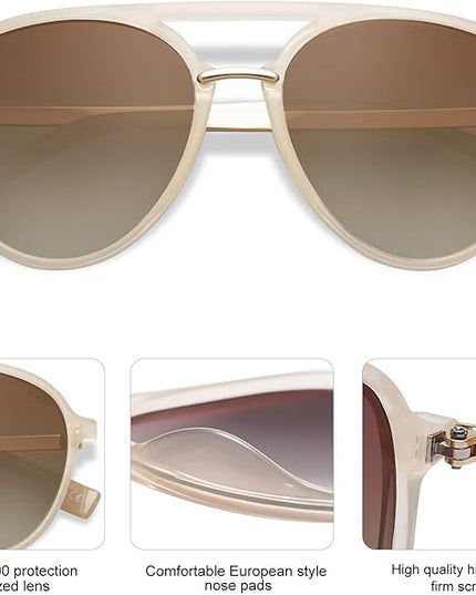SOJOS Retro Aviator Polarized Sunglasses for Women Men Double Bridge Ladies Shades