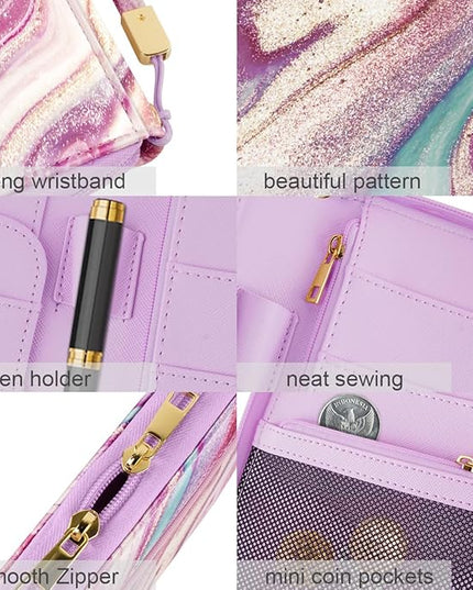Family Passport Holder Wallet RFID Blocking Document Organizer PU Leather Mulit-purpose Travel Wallet Credit Cards Case for Women Men,Purple Marble