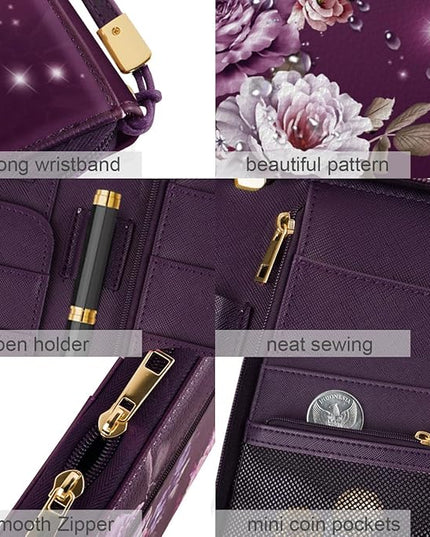 Family Passport Holder Wallet RFID Blocking Document Organizer PU Leather Mulit-purpose Travel Wallet Credit Cards Case for Women Men,Purple Flowers