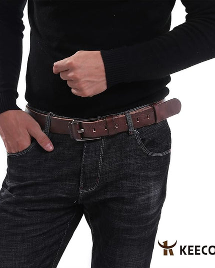 KEECOW Men's 100% Italian Cow Leather Belt Men With Anti-Scratch Buckle,Packed in a Box