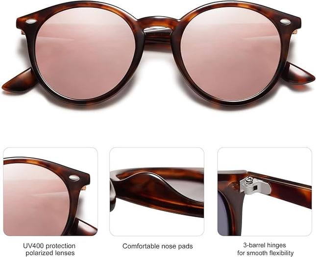 SOJOS Retro Round Polarized Sunglasses for Women Men Classic Vintage Sunnies SJ2069