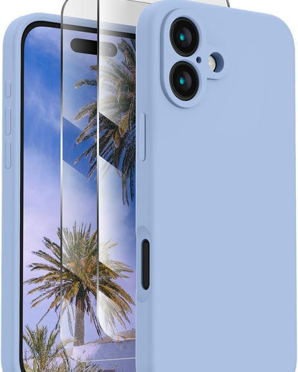 FireNova Designed for iPhone 16 Plus Case, Silicone Upgraded [Camera Protection] Case with [2 Screen Protectors], Soft Anti-Scratch Microfiber Lining Inside, 6.7 inch, Light Blue