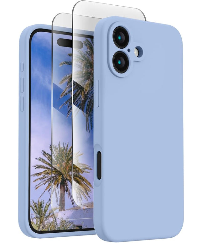 FireNova Designed for iPhone 16 Plus Case, Silicone Upgraded [Camera Protection] Case with [2 Screen Protectors], Soft Anti-Scratch Microfiber Lining Inside, 6.7 inch, Light Blue