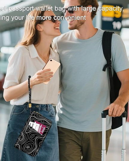 Family Passport Holder Wallet RFID Blocking Document Organizer PU Leather Mulit-purpose Travel Wallet Credit Cards Case for Women Men, Topographic Line