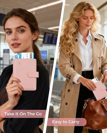 Melsbrinna Premium Leather Passport Holder Covers Case, Waterproof Rfid Blocking Travel Wallet Passport Holder with Pen Holder, Cute Passport Book for Women/Men