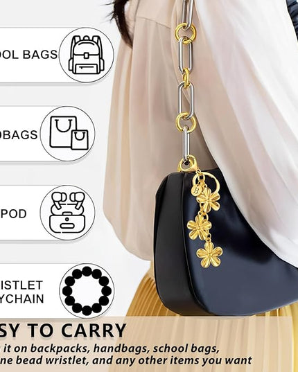 XGALBLA Gold/Silver Initial Keychain Flower Charms for Key Cute Letter Keyring for Purse Handbag Backpack