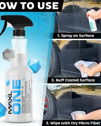 MAXLONE ™ Car Spray with Triphene® Technology, Quick Spray & Wipe All Purpose Waterless Detailer Clean, Shine, Protect Paint, Glass, Wheels, Trim Without Pre-Washing (3, 20oz w 6 Micro Fiber Cloth)