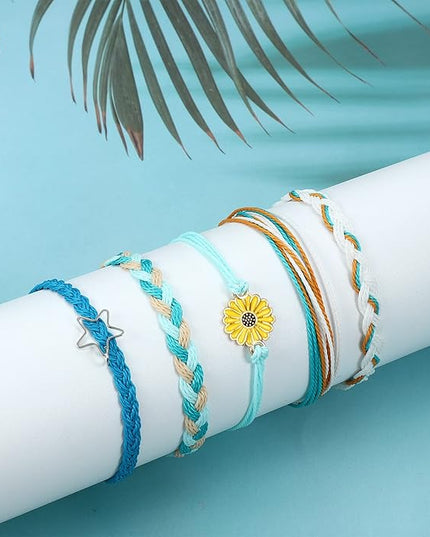 LOLIAS 24 Pieces Waterproof String Bracelets for Women Surfer Wave Boho Bracelet Adjustable Handmade Friendship Bracelet String Ocean Beach Boho Bracelets Anklets for Women