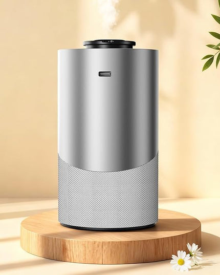 Waterless Essential Oil Diffuser for Home (Aluminum Alloy & Fabric) - Cordless Car Scent diffuser with 3 Timer & 3 Mist Levels - 2000mAh Battery Operated Scent Air Machine for Room Office Hotel,Silver