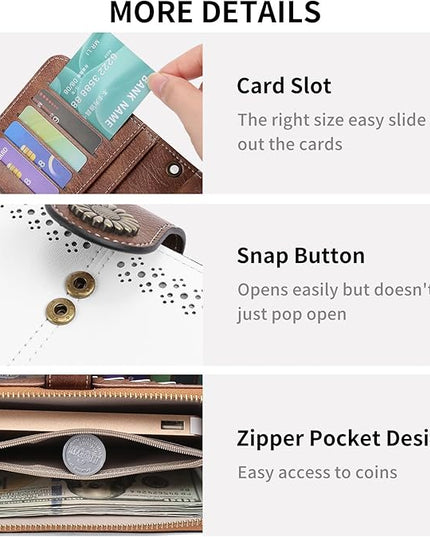 SENDEFN Wallet for Women RFID Blocking Leather Clutch Long Purse Large Capacity Credit Card Holder Wristlet
