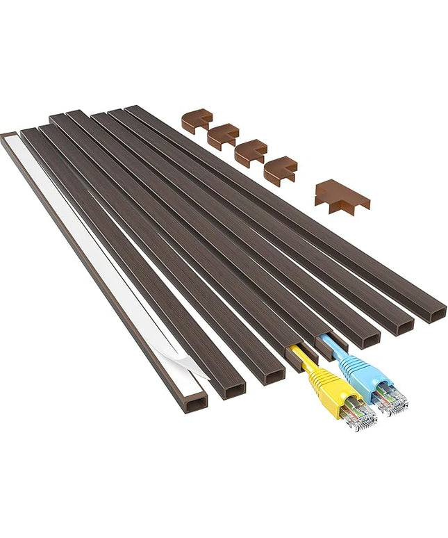 Yecaye Cord Hider, 113in Cord Covers for Wires on Wall, One-Cord Cord Organizer, Easy Install Cable Management Kit, Cable Cover Home Office, W0.59in H0.4in, Darkwood