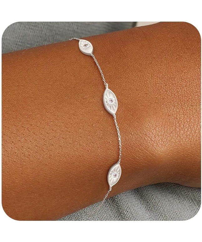 FUNEIA Dainty Silver Gold Bracelets for Women Trendy Non Tarnish 14K Gold Plated Waterproof Diamond Bracelets Cute Stackable Heart Butterfly Clover Cross Evil Eye Charm Bracelet Stack Jewelry Gifts