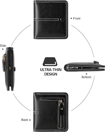 TFKGS Slim Wallet for Women RFID Wallet Women Small Wallets Woman Thin Credit Card Holder RFID Blocking Bifold Compact Pocket Ladies Leather Black Mini Purse