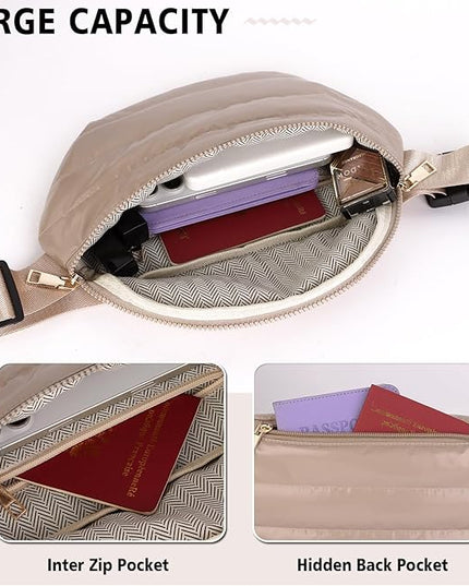 Fanny Packs for Women Fashion Waist Packs Quilted Puffer Belt Bag Puffy Crossbody Bags Sling Purse for Women Travel Running
