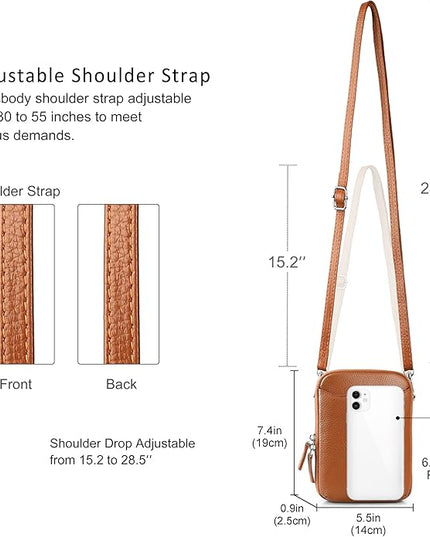 befen Genuine Leather Crossbody Cell Phone Purse for Women, Small Zip Around RFID Blocking Crossbody Wallet Bags
