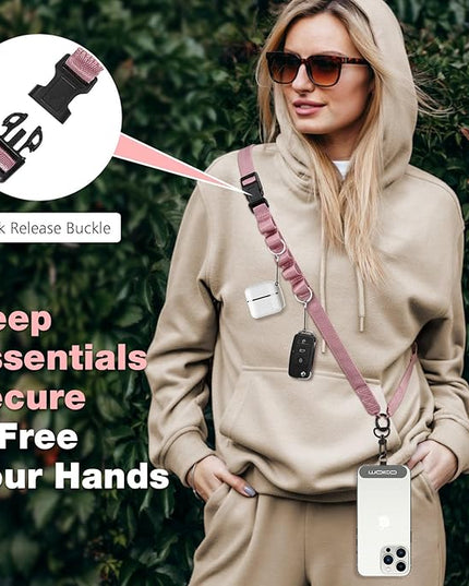 MoKo Universal Phone Lanyard, Nylon Adjustable Cell Phone Crossbody Strap Detachable Women & Men Cellphone Lanyards Around the Neck with Patches for iPhone, Most Smartphone, Rose Gold