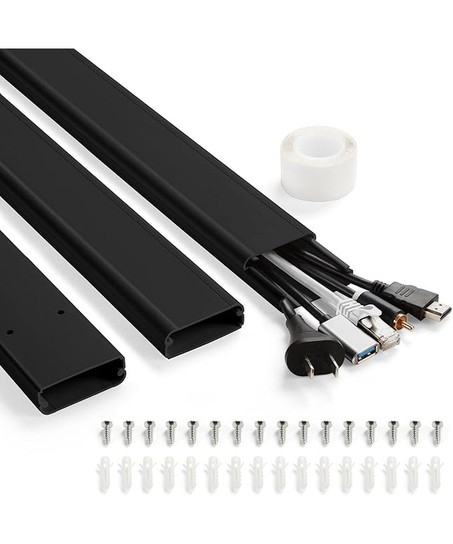 47in TV Cord Hider, YCLYC Cord Hider for Wall Mount TV, Large Cable Hider, Paintable Wire Covers for Cords, Cable Management Cord Organizer, Wire Hiders for TV on Wall 3*L15.7in W2in H0.7in, Black