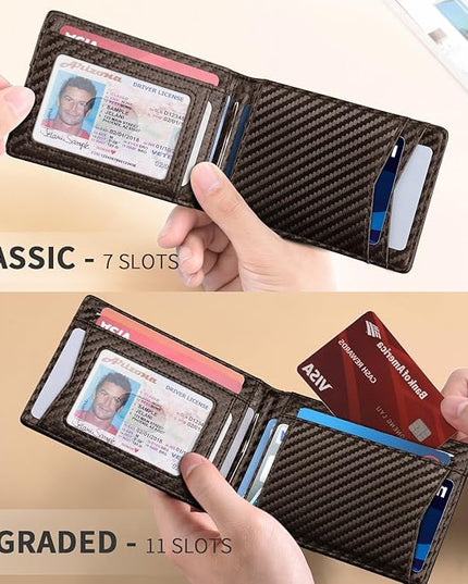 RUNBOX Slim Wallet for Men Genuine Leather RFID Blocking Bifold Minimalist Front Pocket Mens Wallet with Money Clip Thin Gift Box