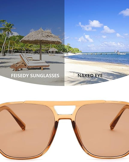 FEISEDY Retro Square Aviator Sunglasses Women Men 70s Vintage Trendy Plastic Frame Sun Glasses B2835