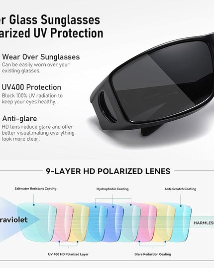 Wzerry Sunglasses Fit Over Glasses Polarized for Men Women, Wrap-Around Glasses UV400 Protection for Driving and Outdoor